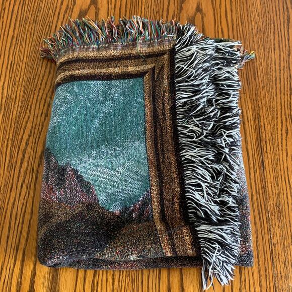 Moose Woven Tapestry Blanket Woods River Rocks Fringed Throw 50 x 68 - Picture 10 of 10
